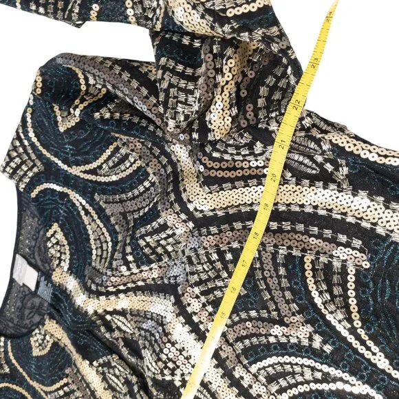 Chico's Sheer Open Jacket Travelers Collection Gold Black Geometric SZ L Sequin - Picture 9 of 11
